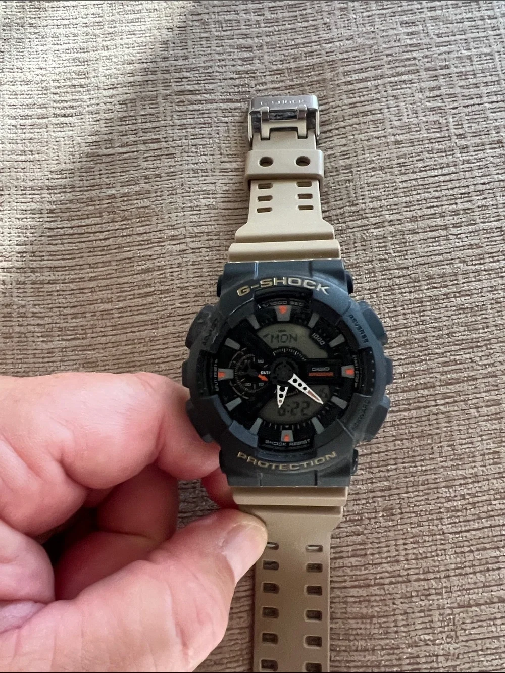 G-Shock Black Bezel with Tan Strap Digital-Analog Sports Watch GA-110-1u .